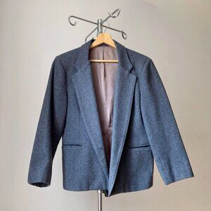 🍂 80s Vintage Gray Wool Boxy Structured Minimalist Open Blazer Made in Canada